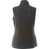 A women's polyfleece vest in a dark grey colour with a high collar and no sleeves. Features a logo.