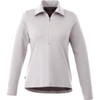 A light grey women's jumper with a half zip and long sleeves, featuring a subtle logo.