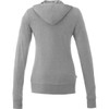 A grey women's full zip hoody with a hood and long sleeves, featuring a small logo on the hem.