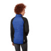 A hybrid insulated women's jacket featuring a blue and black colour scheme, with a stylish design and a logo.