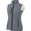 A grey women's light down vest with a high collar, featuring zippered pockets and a front zip closure.