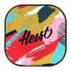 A vibrant, multi-coloured Bluetooth speaker featuring an abstract design with bold brush strokes and a logo.