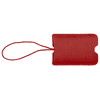 A red pull-apart leather luggage tag with a loop for attaching. The tag features a smooth finish and rounded edges.