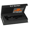 A black multi-tool with various functions, displayed in a sleek black box featuring a logo.