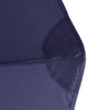 A close-up of the corner of a navy blue vented tipless golf umbrella featuring a structured design.