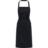 A black apron made from 240 g/m2 recycled material, featuring an adjustable neck strap and a waist tie.