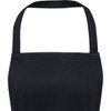 A black apron made from 240 g/m² recycled material, featuring a neck strap and a simple design.