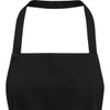 A black apron with a halter neck design and a logo on it, made from 240 g/m² recycled material.