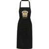 A black apron featuring a logo, made from 240 g/m² Aware Recycled material, designed for workwear use.