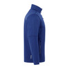A blue men's softshell jacket featuring a zippered front and side pockets, with a logo on the sleeve.