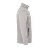 A light grey men's softshell jacket with a high collar and side zip pockets, featuring a logo.