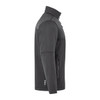 A black eco waterproof softshell jacket with a high collar and zippered pockets, featuring a logo.
