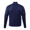 A navy blue men's performance jacket featuring a full zip and thumb holes, with a textured design and branding.
