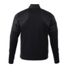 A black men's performance jacket featuring a full zip and thumb holes, with textured detailing on the sleeves.