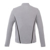 A grey men's half zip jacket with long sleeves, featuring black detailing and a logo.