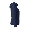 A navy Women's TOBA Packable Jacket featuring a hood and a side zip pocket, with a logo on the front.