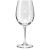 A clear wine glass with a stem, featuring an etched logo and a 430ml capacity.