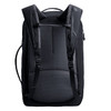 A black backpack featuring a mesh back panel and padded shoulder straps. It includes a logo on the front.