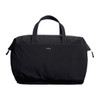 A black duffel bag with two handles and a zip closure, featuring a subtle logo on the front.