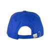 A blue organic cotton twill cap with a curved brim and an adjustable strap at the back. It features a logo.
