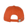 An orange cotton twill cap with an adjustable strap and a branding logo on the back.
