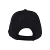 A black cap featuring an adjustable strap and a logo on the back.