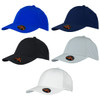 A collection of Falcon Flex Caps in blue, navy, black, grey, and white, each featuring a logo.