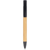 A bamboo pen with a black top and a silver tip, featuring a simple design and a logo.