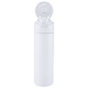 A drink bottle in white with a flip straw lid and a logo on the body, designed for easy use.