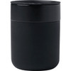 A black ceramic tumbler with a silicone wrap and a matching lid, designed for hot or cold beverages.