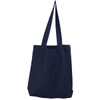 A navy tote bag with two shoulder straps and a simple design. It features a logo on the side.