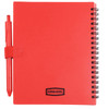 A red recycled PP journal with a spiral binding and an attached red pen. Features a logo on the cover.