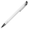 A metal ballpoint pen in white with chrome accents and a clip, featuring a sleek, modern design.