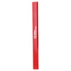 A red pencil with a logo on it, designed for writing and categorised as a grey-lead pencil.