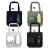 A tote bag in various colours with a drink bottle and caps, featuring logos on the bottle and caps.