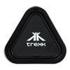 A triangular black speaker with a logo, featuring a sleek design suitable for outdoor use.