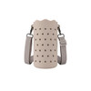 A drink bottle bag in light beige with star cut-outs, featuring a shoulder strap and a simple logo.