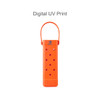 An orange EVA wine bottle bag with holes and a handle, featuring a logo.