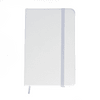 A white Minichroma A6 notebook with a textured cover and an elastic band closure. It features a ribbon marker.