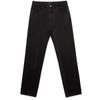 A pair of straight jeans in black, featuring a classic five-pocket design and a waistband with belt loops.