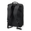 A black convertible travel backpack with adjustable straps and a sleek design, featuring a logo.