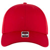 A red Flex Fit 6 Panel Low Profile Trucker Cap with a logo on the front.