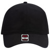 A black 6 panel low profile trucker dad cap with a branded label on the front.
