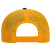A low profile trucker dad cap in bright yellow with a mesh back and an adjustable strap.