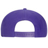 A purple 6 panel mid profile snapback cap with an adjustable strap at the back and a logo.