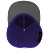 A purple and grey 6 panel mid-profile snapback cap featuring a branded logo on the interior.