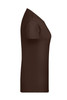 A brown ladies basic T-shirt featuring a fitted design and short sleeves, with a logo on the fabric.