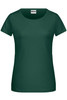 A dark green ladies T-shirt with a round neckline and short sleeves, featuring a branding logo.