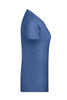 A blue ladies' t-shirt displayed from the side, featuring short sleeves and a fitted design. It has a logo on it.