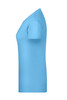 A light blue women's T-shirt with short sleeves and a fitted silhouette. It has a logo on the side.